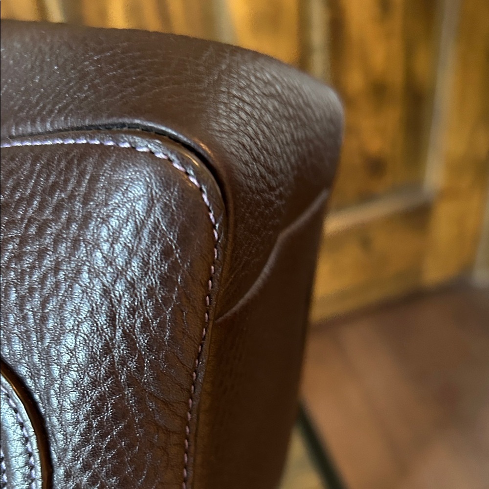 Coach Dark Brown Leather Shoulder Bag with purple stitching and lining - Picture 7 of 16